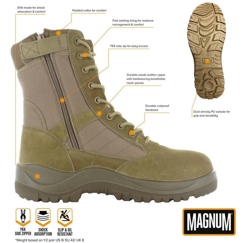 HI-TEC Wanderstiefel Magnum Centurion 8.0 Coyote taktisches Schuhwerk seitlicher Reißverschluss NEU