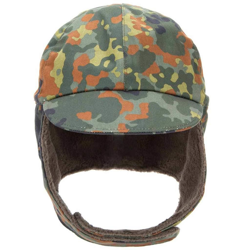 Echte deutsche Armee Militär Winter Pile Cap Flecktarn Mütze warm kaltes Wetter