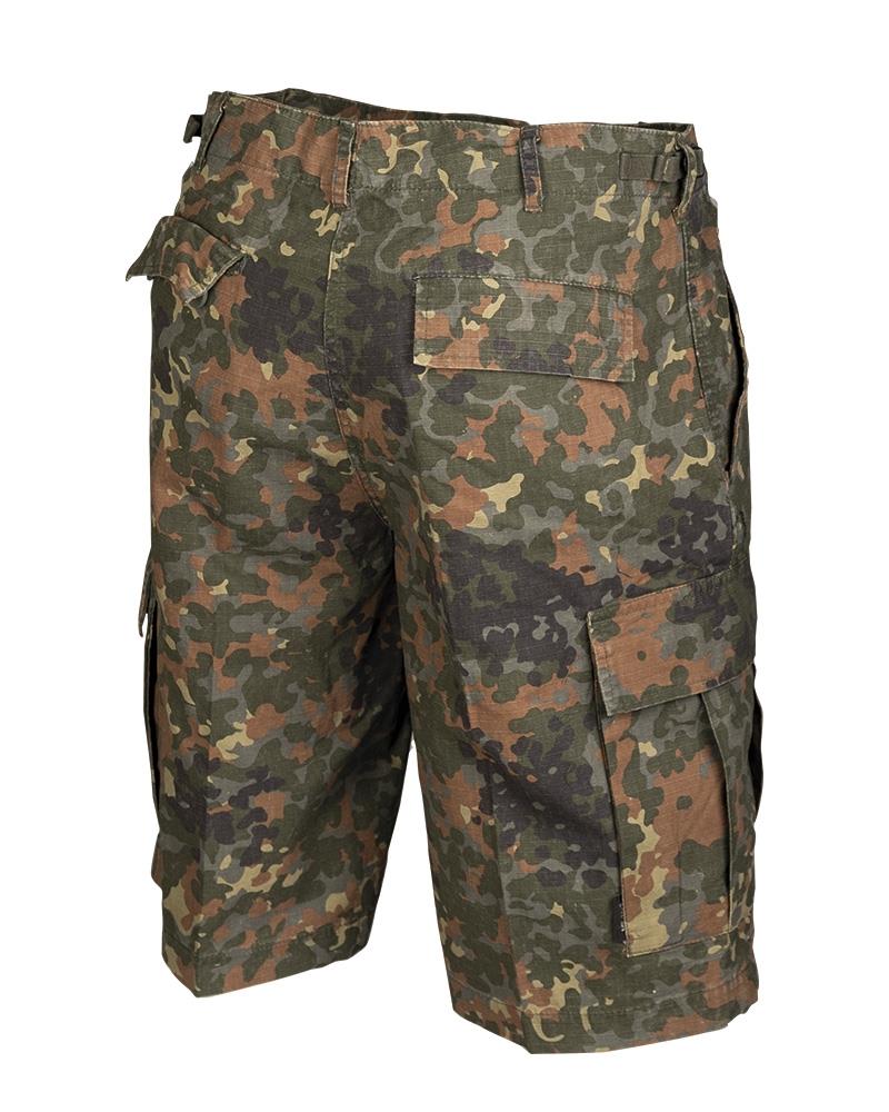 Vorgewaschene Flecktarn-Camouflage-Ripstop-Feldshorts der Marke Mil-Tec im US-Militärstil