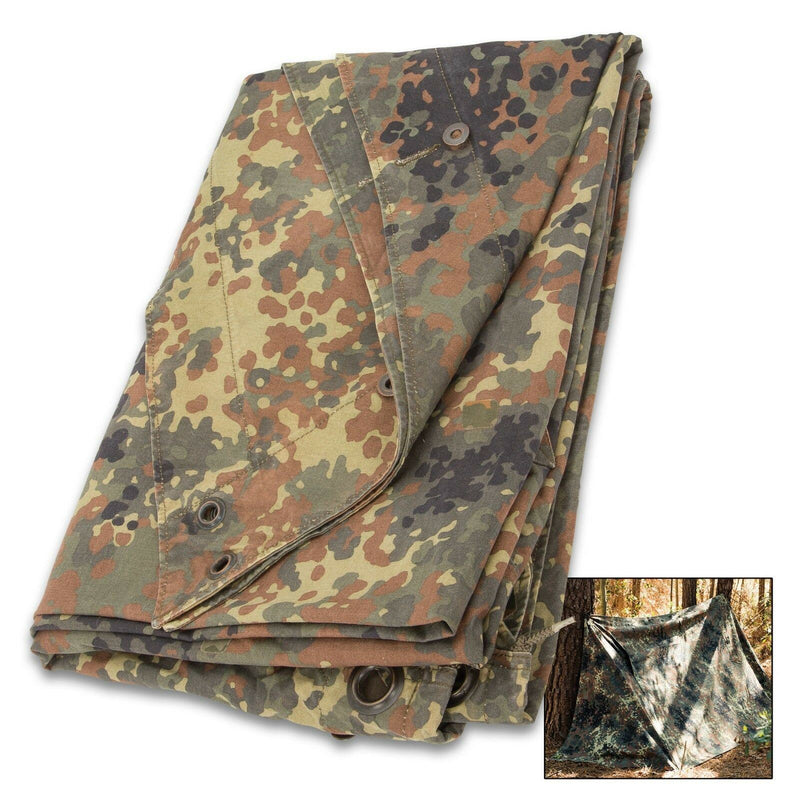 Original Bundeswehr Shelter Halbplane gefleckt. Wasserdichter Canvas Zeltponcho