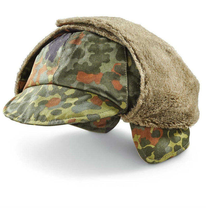 Echte deutsche Armee Militär Winter Pile Cap Flecktarn Mütze warm kaltes Wetter