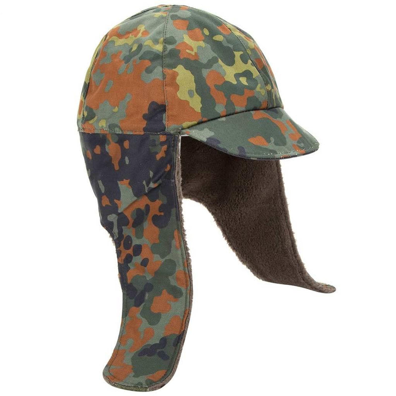 Echte deutsche Armee Militär Winter Pile Cap Flecktarn Mütze warm kaltes Wetter