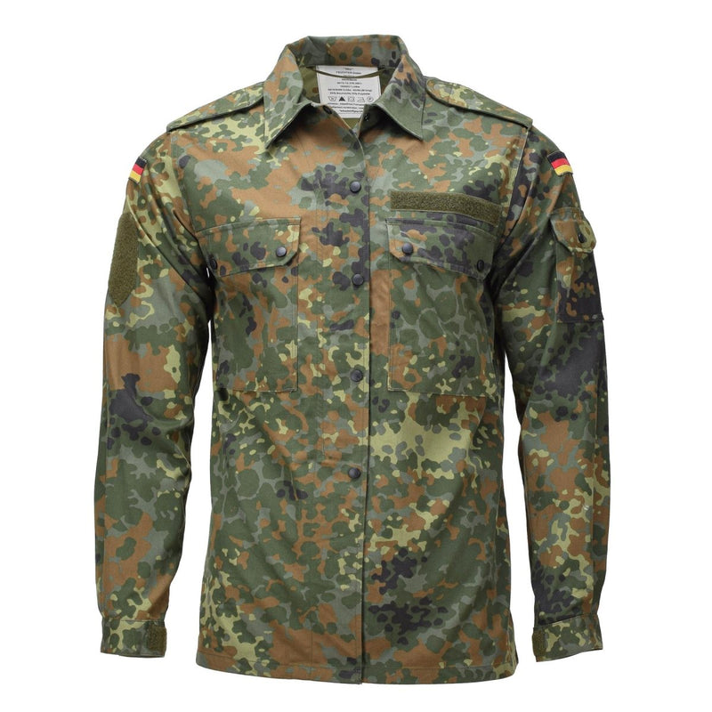 Echtes deutsches Militär-Feldhemd für Damen mit Druckknopfverschluss, Flecktarn-Camouflage