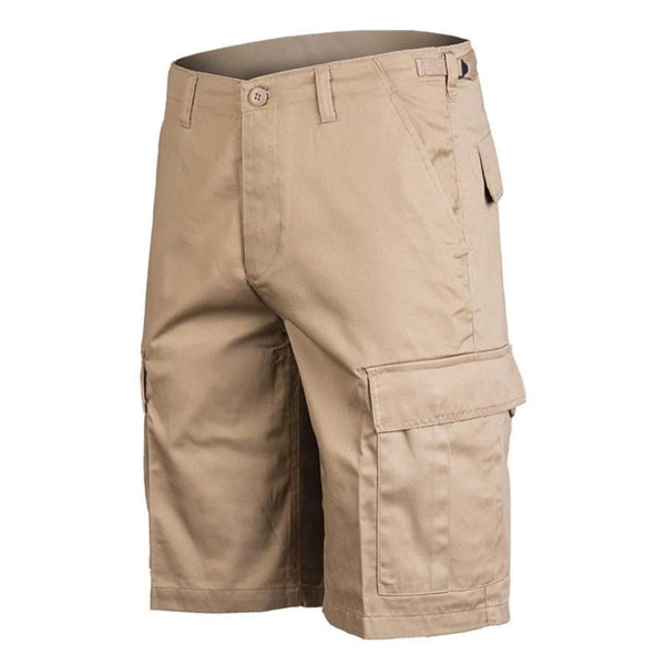 Khakifarbene Bermudashorts im Army-Stil der Marke Mil-Tec für Kampfuniformen und Militär-Cargoshorts