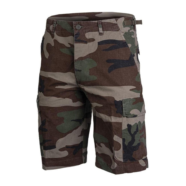 Vorgewaschene leichte Ripstop-Shorts im Woodland-Camouflage-Stil der Marke Mil-Tec im US-Army-Stil