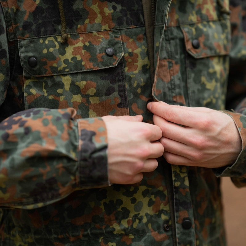 Original Bundeswehr Feldjacke Parka Militärausgabe mit Kapuze Flecktarn Kampf 