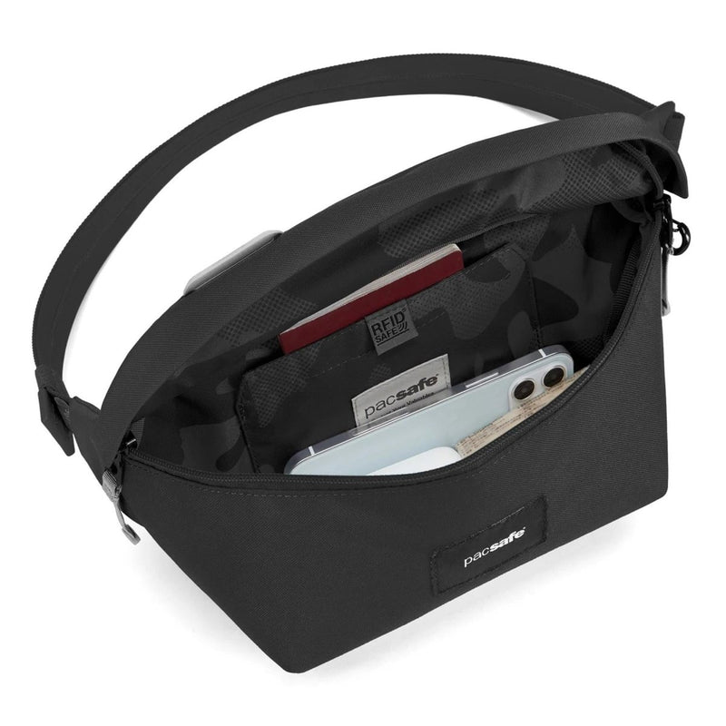 Pacsafe Go -Umhängetasche 2.5L PFC kostenlos Anti -Diebstahl RFID Safe Sling Pack schwarz