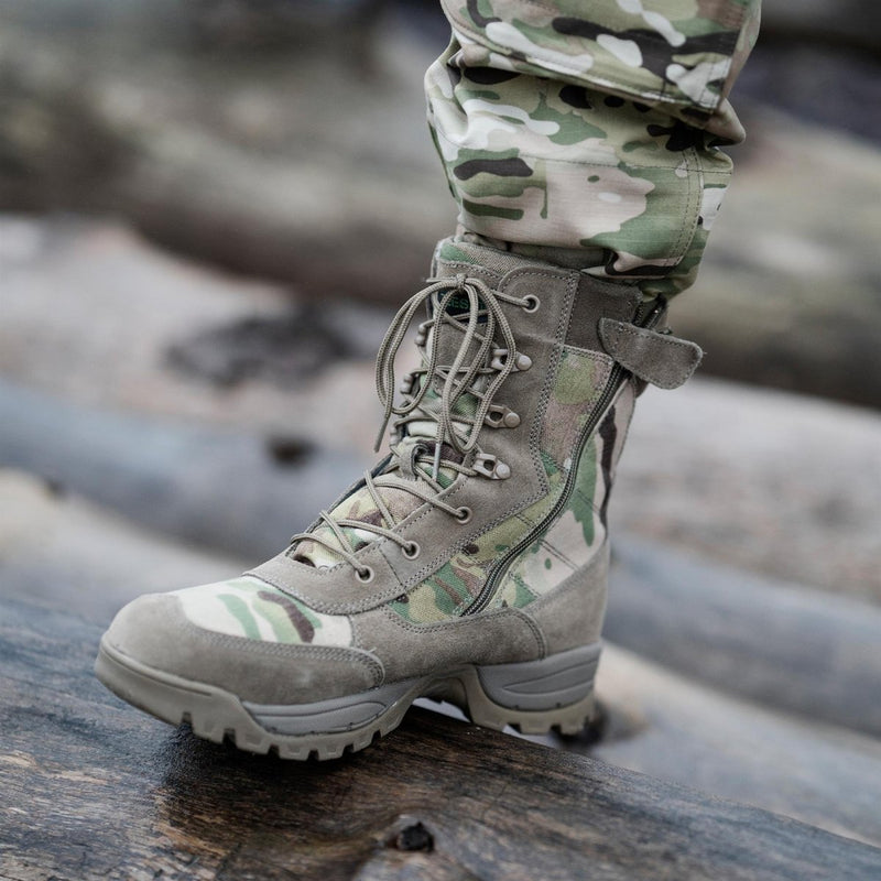 Teesar TACTICAL MULTICAM Stiefel mit seitlichem Reißverschluss für die Jagd, Wandern, Trekking und den Dienst