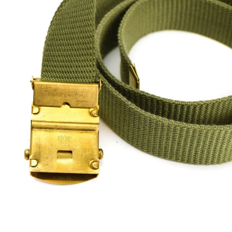 Original vintage Swedish army khaki green belt military canvas w buckle Sweden adjustable length